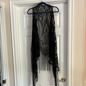 Lace vest. Fringed. 49” length with fringe.